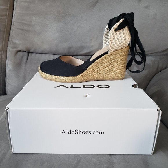 ALDO Muschetta Black Ribbon-tie Wedge Espadrilles - Picture 4 of 6